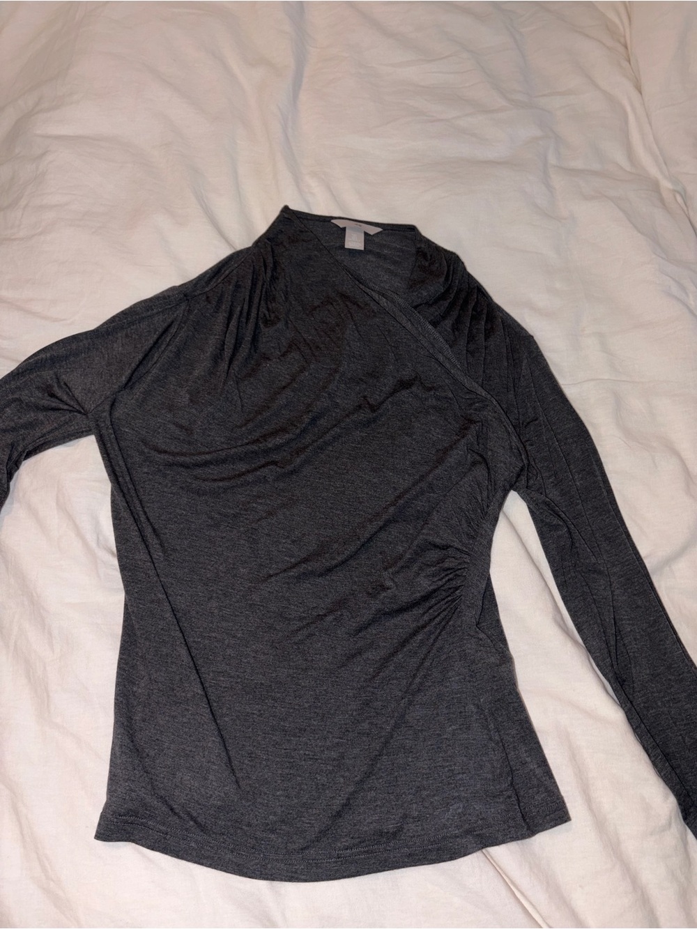 Long Sleeve Charcoal Wrap-Detail Top